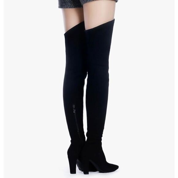 Shoe’n Tale Microfiber Over The Knee Thigh High Boots Black 7.5 Block Heel - Picture 2 of 15